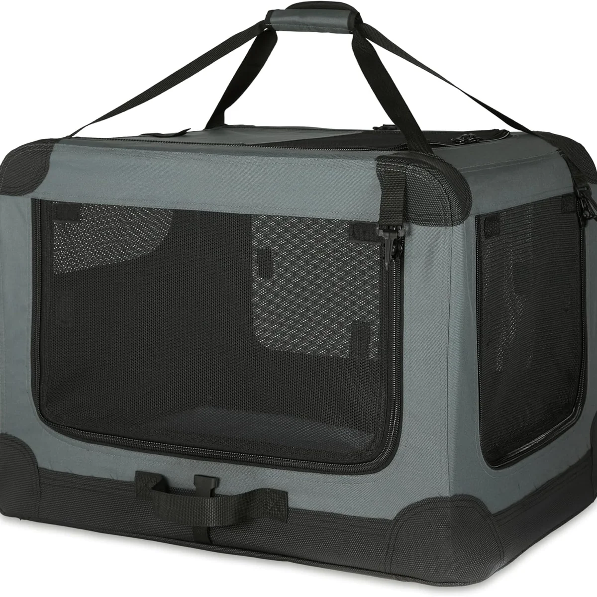 Amazon Basics 4-Doors Portable Soft-Sided Folding Travel Crate Kennel for cat