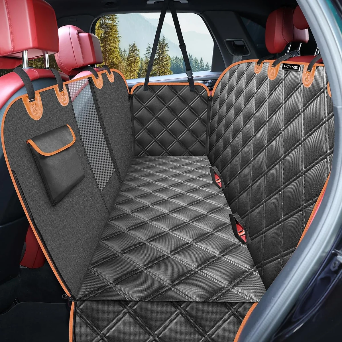 KYG Dog Car Hammock Seat Cover with Visual Window 135x148cm Black Orange