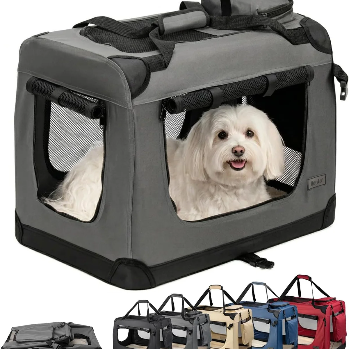 Lionto Foldable Dog Crate for Travel and Car, 60cm, Grey