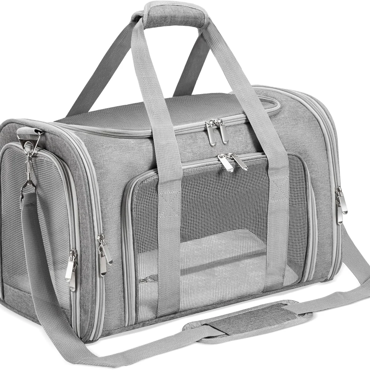 DPWEION Foldable Soft-Sided Pet Carrier for Cats and Small Dogs, Grey