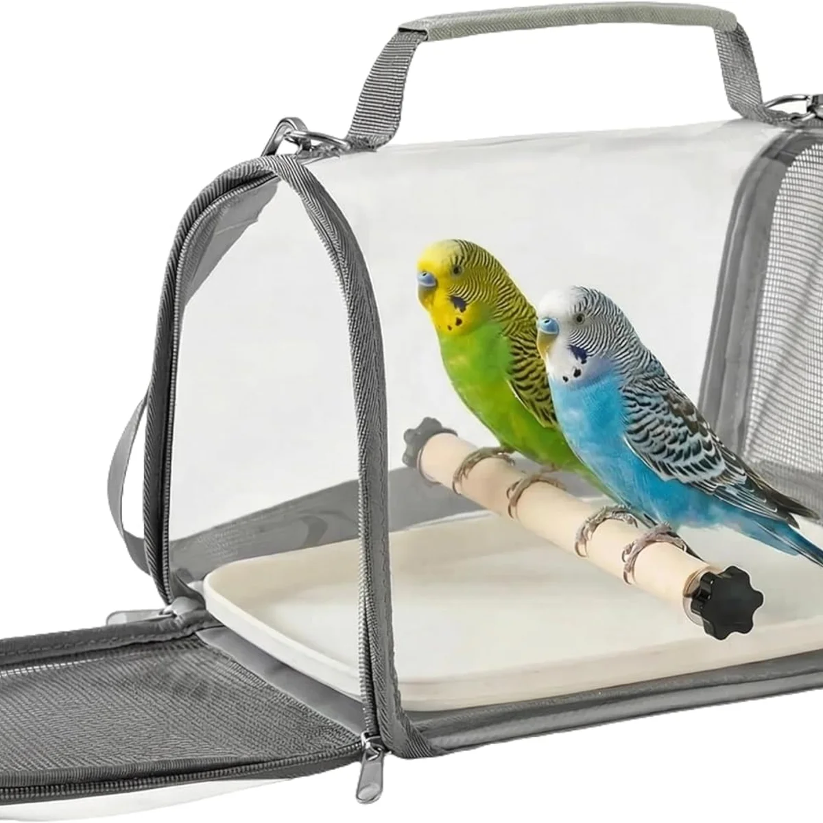 Zuisfau Portable Bird Carrier with Perch & PP Tray, Grey