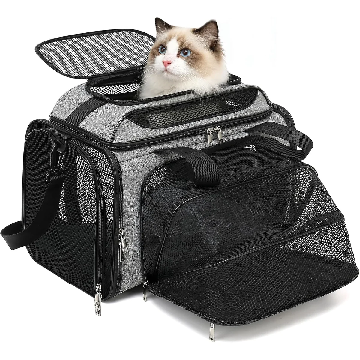 PLJVOYK Collapsible Expandable Soft-Sided Pet Carrier, TSA Airline Approved
