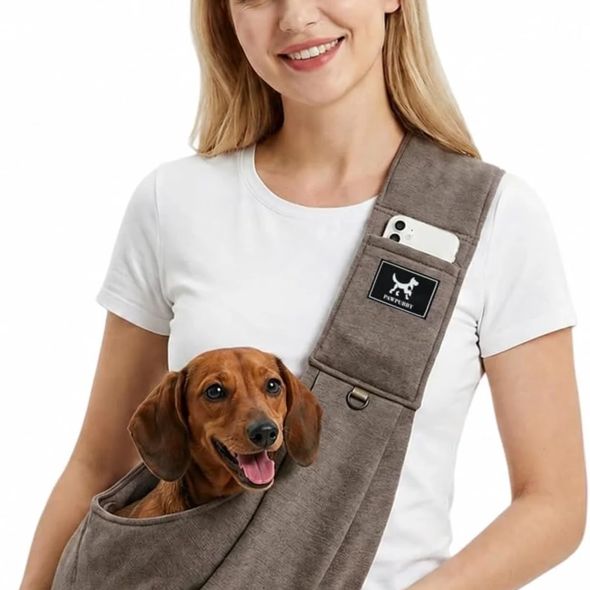 PAWPUBBY Hands-Free Padded Dog Sling Carrier, Caramel