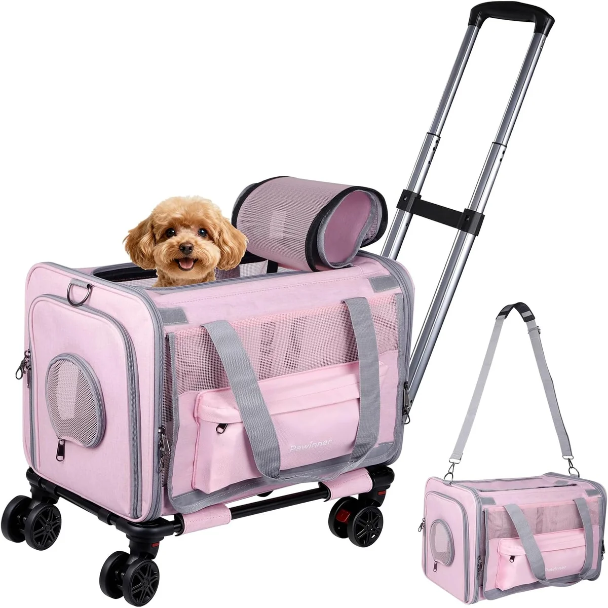 Pawinner Wheeled Cat Carrier with Locking Wheels, Airline Approved, Up to 9kg